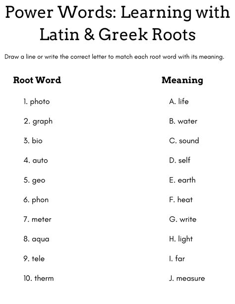 Greek And Latin Roots Worksheets