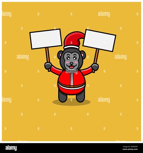 Cute Baby King Kong With Santa Clause Costume and Bring Two Blank Banners. Character, Mascot ...