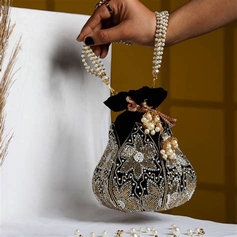 Black Cutdana Lotus Potli: Elegant Sophistication – Local Nation