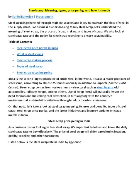Steel scrap - qwe - Steel scrap: Meaning, types, price per kg, and how ...