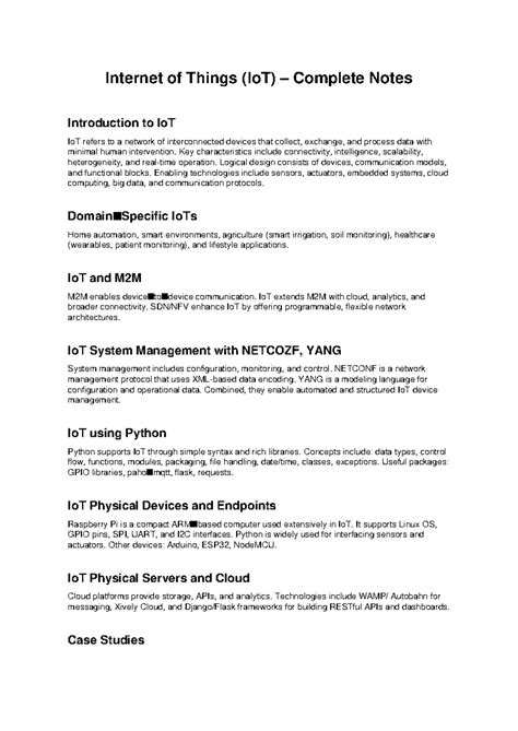 IoT Complete Notes: Key Concepts and Applications in IoT - Studocu