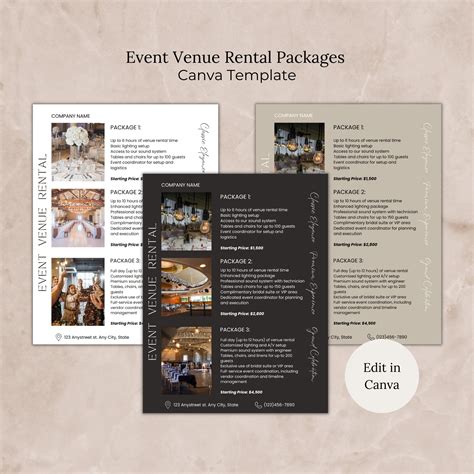 Event Venue Rental Packages Pricing Canva Template, Editable Wedding ...