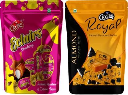 CRYSTAL Eclairs Strawberry Original Flavour 100 Toffee + Royal Almond ...