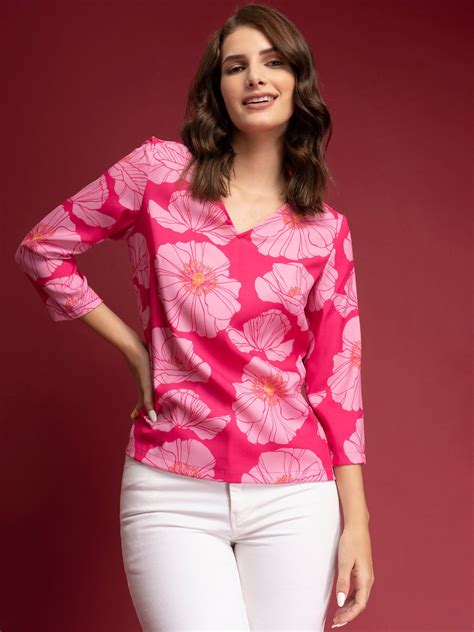 Buy Fuchsia V-Neck Floral Top Online | FableStreet
