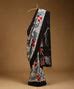 Black And Offwhite Handloom Pure Mulberry Silk Hand Batik Saree With M ...