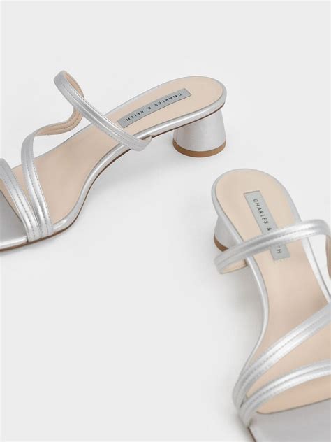 Arden Metallic Wavy Strap Mules - Silver - CHARLES & KEITH IN