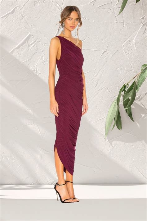 One-Shoulder Burgundy Ruched Shoulder Detail Lined Long Evening Dress ...