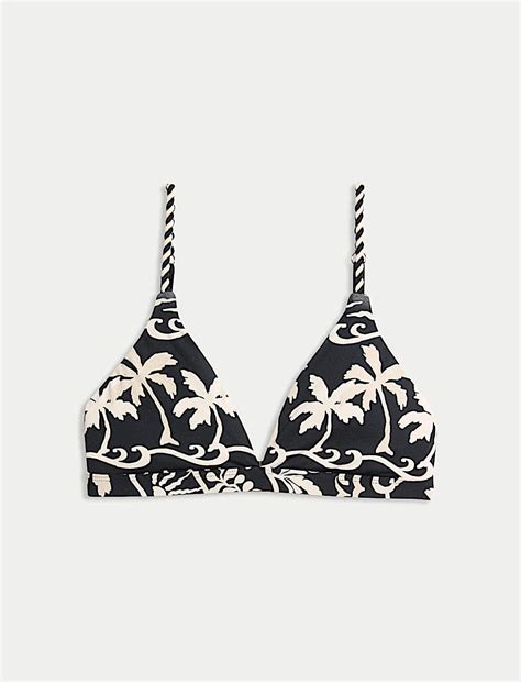 Buy Printed Padded Plunge Bikini Top at Marks & Spencer