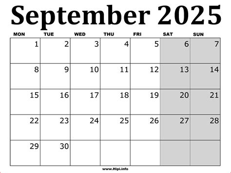 September 2025 Calendar Printable
