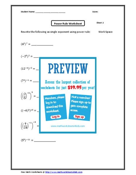 Image result for Power Rule Worksheet