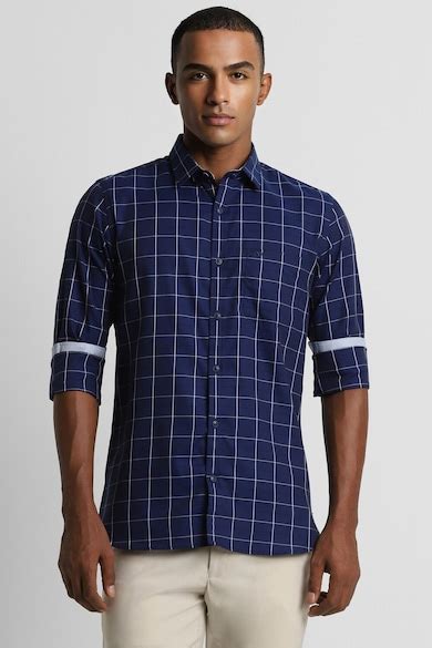 Buy Men Blue Slim Fit Check Full Sleeves Casual Shirt Online - 936008 ...