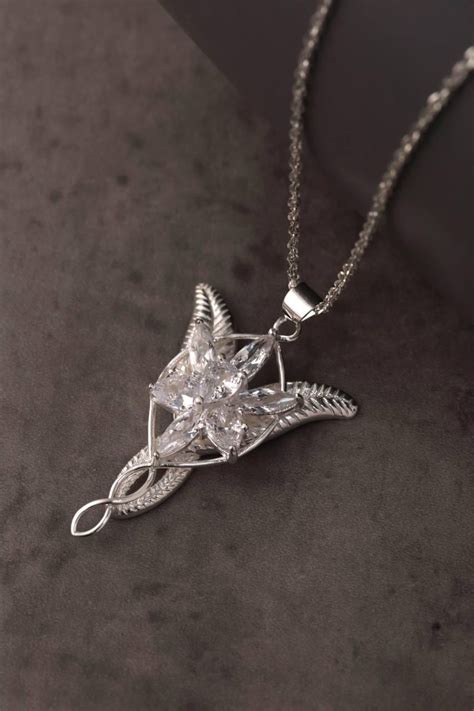 925 Sterling Silver Evenstar Arwen Necklace – Engraved Cubic Zirconia ...