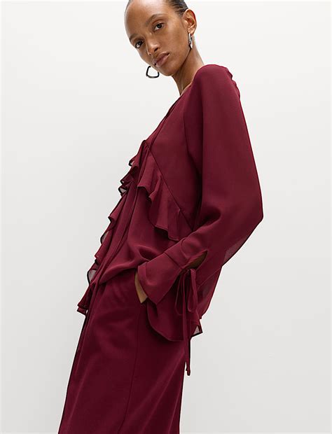 Buy Tie Neck Ruffle Blouse at Marks & Spencer