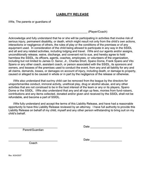 Liability Release Form Printable 的图像结果