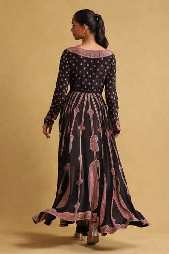 Buy Black Viscose, Crepe, Cotton, Silk Embroidery Scoop Paisley Print ...