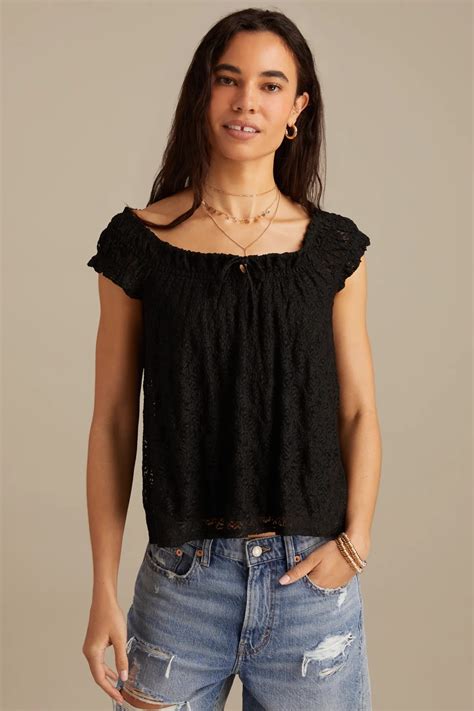 LACE SMOCKED TIE TOP | Lucky Brand
