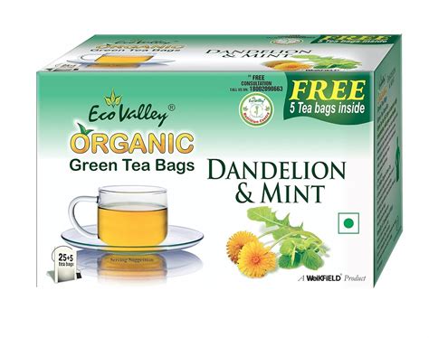 Eco Valley Organic Green Tea, Dandelion and Mint, 30 Tea Bags: Amazon ...