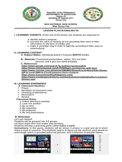 Image result for Lesson Plan Format with Example