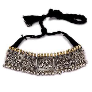 Peora Oxidised Silver Dual Tone Nature Inspired Antique Choker Necklace ...