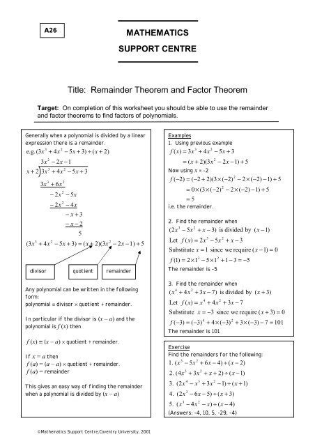Image result for Printable Worksheet Applications of Remainder Theorem