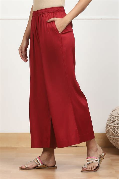 Maroon Viscose Solid Straight Palazzo at Biba India