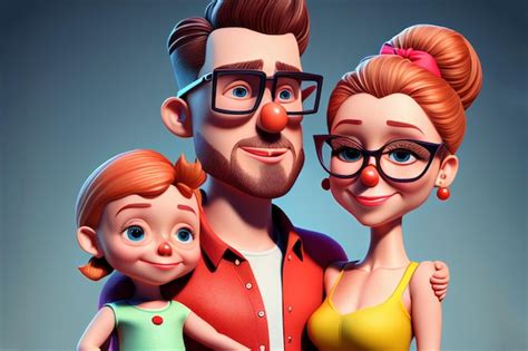 Cartoon family portrait daughter mom and dad smiling generative ai ...