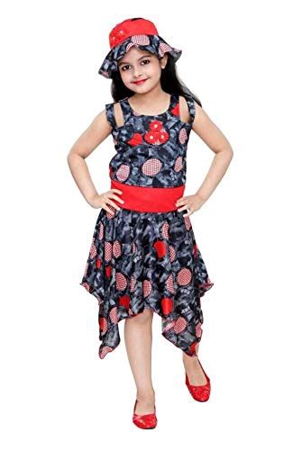 Girls Printed Frock Dress with Cap (Grey) (3-4 Years) : Amazon.in: Fashion