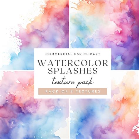 Watercolor Splashes Texture Pack, Instant Download, Commercial Use, PNG ...