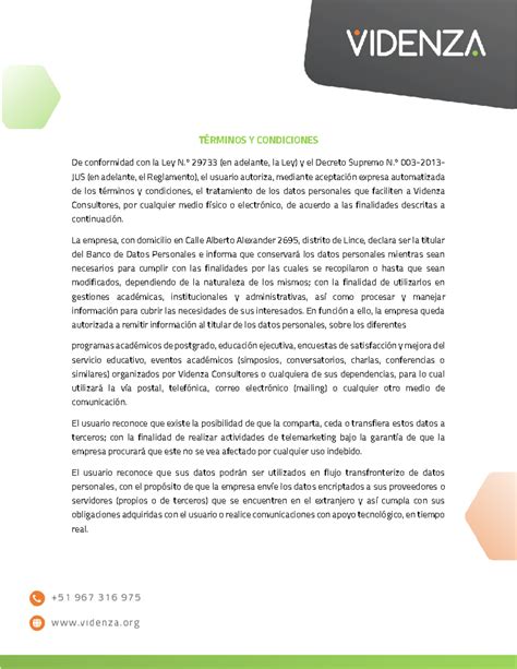 Terminos y condiciones Videnza - TÉRMINOS Y CONDICIONES De conformidad ...