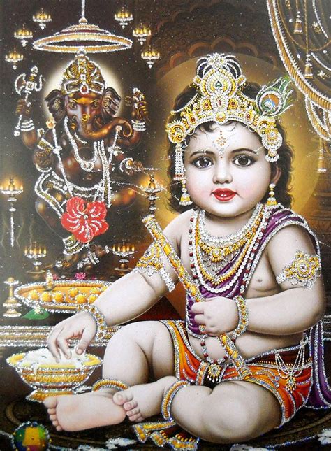 Crafts of India Makhan Chor Krishna/Hindu God Poster with Glitter ...