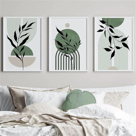 Amazon.com: Mid Century Modern Wall Art Set of 3 Sage Green Canvas Wall ...