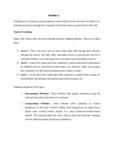 Module 3 Ecom - NOTES - Module 3 E-banking is an electronic payment ...