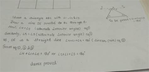 Prove that, the sum of angles of a triangle is 180° - Brainly.in