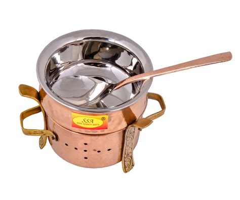 Pure Copper Handi, Spoon & Angithi/Sigdi with Brass Stand, for Home, H ...