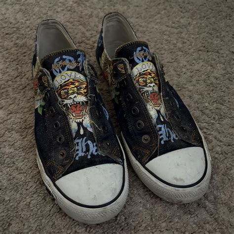 ed hardy converse shoes size 9 #edhardy... - Depop