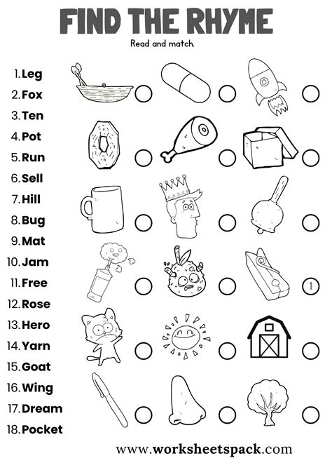 16 Free Rhyming Words Worksheets PDF for Kids - worksheetspack