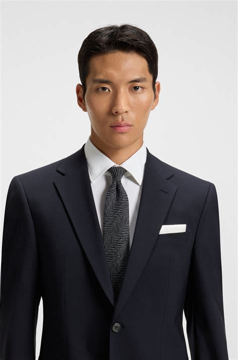 BOSS - Jacquard-structure tie in wool - Grey Patterned