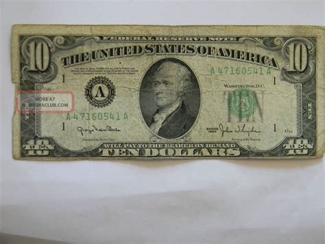 1950 Ten Dollar $10. 00 Federal Reserve A Series Note