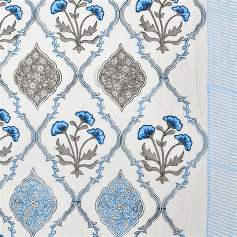 Mughal Bloom Bedsheet – Blue & Grey | 400 TC Cotton King Set ...