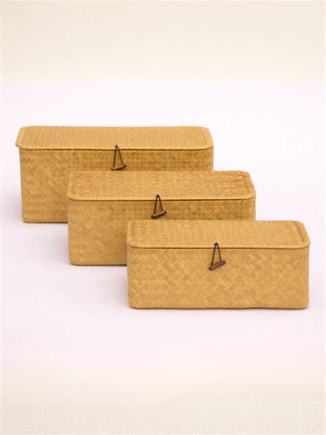 Seagrass Storage Baskets with Lid Set of 3 | Home & Bathroom – Wraparts