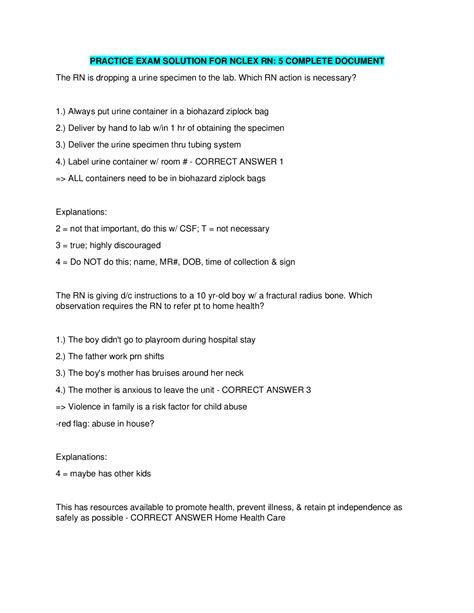 PRACTICE EXAM SOLUTION FOR NCLEX RN 5 COMPLETE DOCUMENT ...