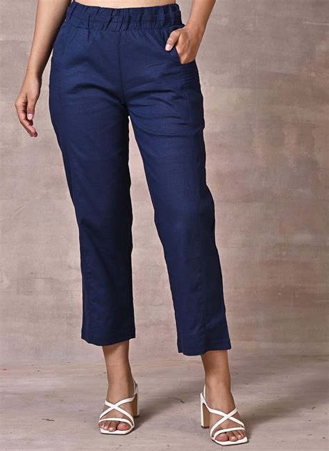 Ayeza Navy Blue Green Classic Fit Pants for Women – Lakshita
