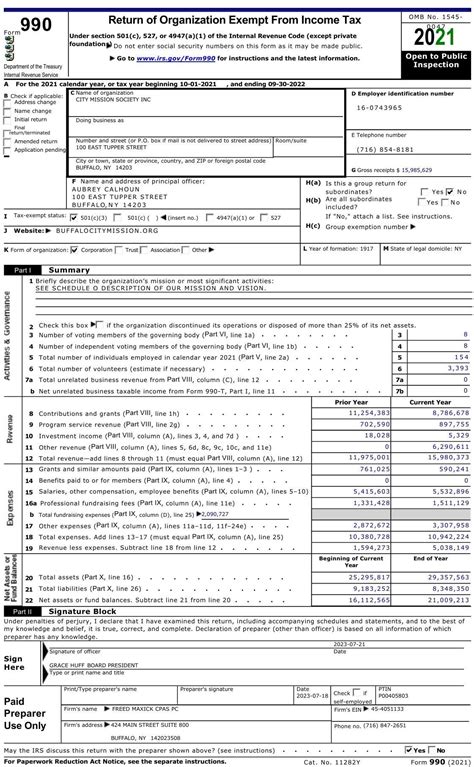 Buffalo City Mission 2021 tax return
