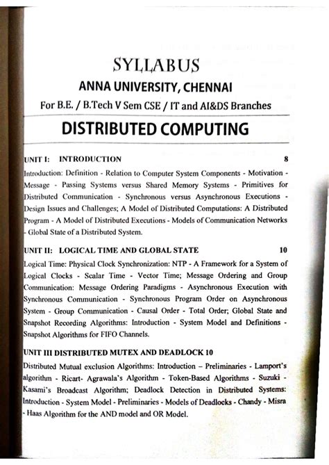Distributed Computing Syllabus (CSE IT) - Anna University - Studocu