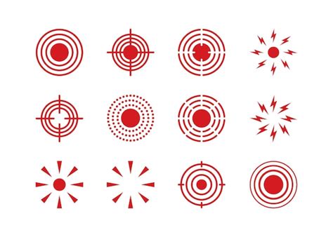 Pijn punt pictogrammen instellen Pijn rode cirkels markeren Target plek ...