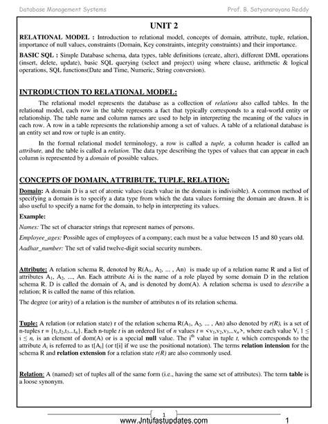 DBMS R19 - UNIT-2 (Ref-2) - 1 UNIT 2 RELATIONAL MODEL : Introduction to ...