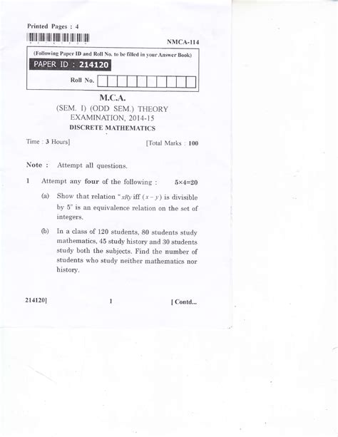 Disxrete Mathematics NMCA-114 - Printed Pages : 4 r ilIlilffiil[il ilfl ...