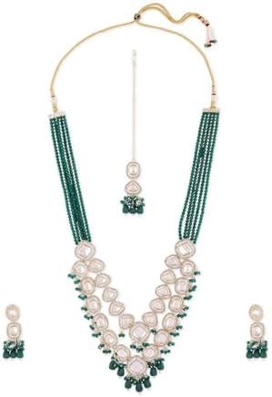 ZAVERI PEARLS Green Multistrand Crystal Austrian Diamonds Artificial ...