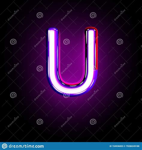 Purple Glow Neon Font - Letter U Isolated On Black Background, 3D Illustration Of Symbols Stock ...