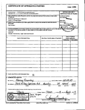 Fillable Online SAMPLE FORM V CERTIFICATE OF INTERESTED ENTITIES ...
